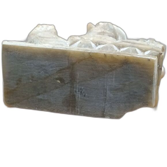 Olive green Soapstone hand carved Ganesh figure Chip on Base & Tusk 3"X2.3"X4.6" - Picture 7 of 7